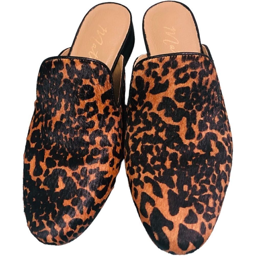 Matisse Lacy Tan Leopard Animal Print Calf Hair Leather Mules